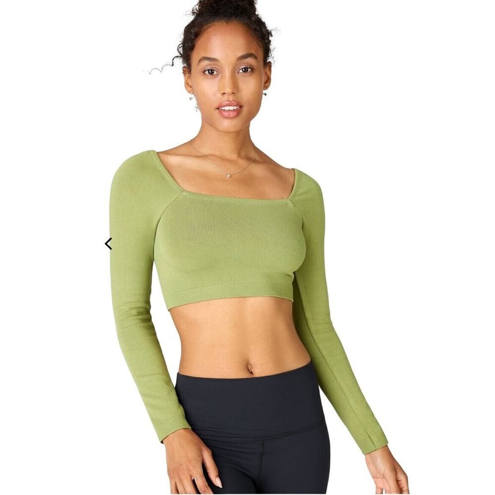 Fabletics Kinsley Seamless Cropped Long Sleeve Top L Hazel Green Athleisure